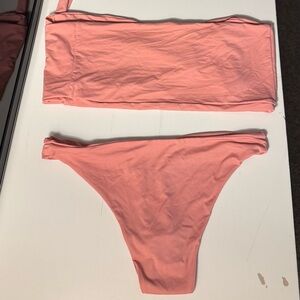 Women's Coral Pink Bandeau Bikini Set